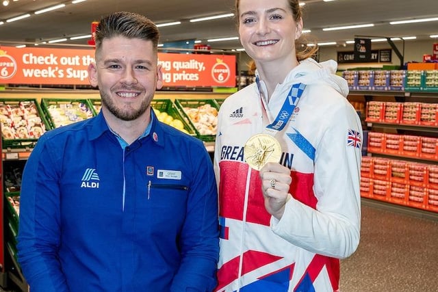 Team GB Athlete Eilidh McIntyre with Grant McAvery Store Manager.