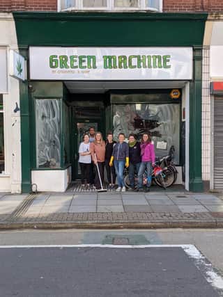 Volunteers Connie Fenner, Agnivesh Sathasivam, Ashleigh Edwards, Sammy Higgs, Ella Lawson, Esther Rodriguez Perez and Delphine Laveyne outside their new unit for the Package Free Larder in Elm Grove, Southsea. 