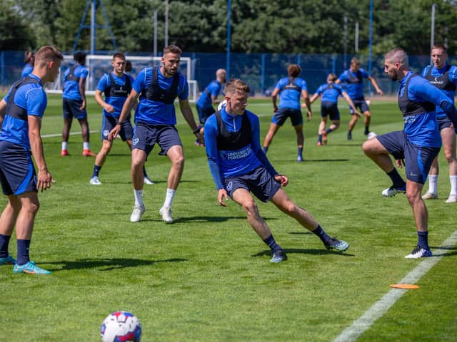 Pompey's players during pre-season in June 2022. This summer they return on Monday, overseen by head coach John Mousinho. Picture: Habibur Rahman