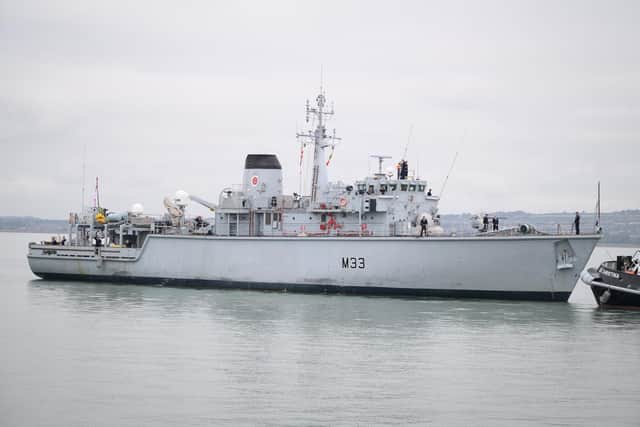 HMS Brocklesby has been back at sea following a lengthy spell on the side-lines. Pictured: The Hunt-class minehunter in Portsmouth in the early 2020s.