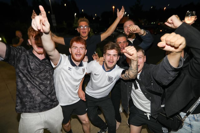 Celebrations at full-time. Fans watch Netherlands v England, UEFA Euros 2024 semi-final played in Dortmund, at Village Hotel, Lakeshore Drive, Cosham
Picture: Chris Moorhouse (100724-114)