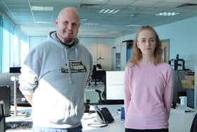 Head of service delivery at Transalis Huw Davies and Chloe Boulton, 23, who joined the company in January and is completing an infrastructure technician apprenticeship