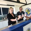 Chris Kamara pictured unveiling new facilities at Hawks Community Youth FC as part of Howdens Kitchens & England Football activity, Southwick. Pictured is (L-R) Lindsay Hellier, Howdens Portsmouth Depot Manager, Daryn Brewer, Chairman of Grassroots at Hawks Community Youth FC, and Chris Kamara. Picture: Sam Stephenson.