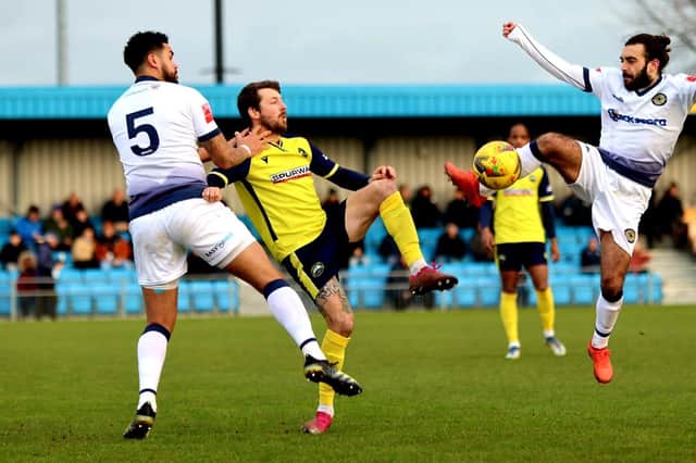 Gosport Borough beat title challengers Farnborough 1-0 at Privett Park recently and have gone six league games unbeaten. But they slipped out of the Southern League Premier South play-off zone in midweek with other clubs holding games in hand on them.  Picture: Tom Phillips