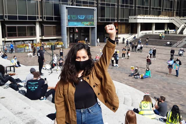 University student Destiny Karakus at the Black Lives Matter protest in Portsmouth. Picture: David George