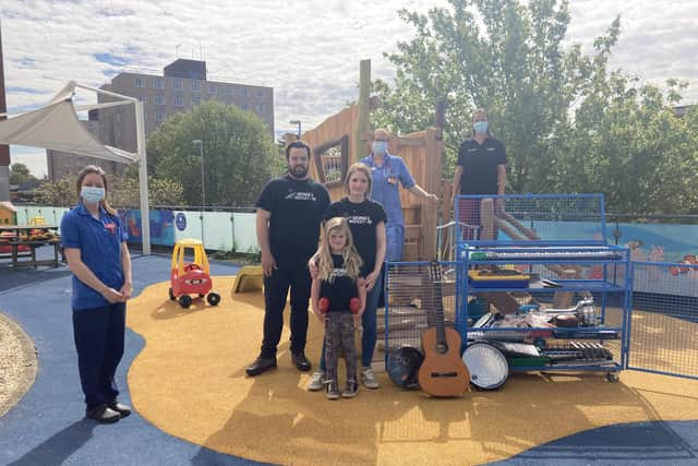 Two paediatric nurses, the O'Shaughnessy family, and music therapist Cathy. Picture: Portsmouth Hospitals University NHS Trust