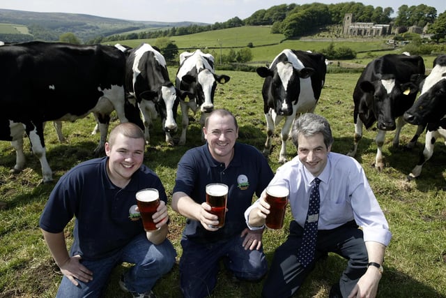 An enterprising farming family in Bradfield, near Sheffield, is making the most of ready access to Peak District water from a borehole on the farm to turn a pleasurable hobby into a successful diversification project. Richard Gill and John Gill, of Bradfield Brewery, and Chris Franklin, Farm Business Adviser with Business Link South Yorkshire in 2005