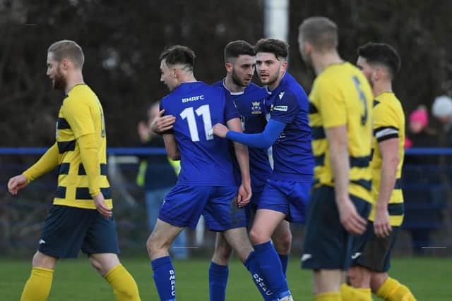 Baffins Milton Rovers celebrate a goal during their 2-1 Wessex home win against leaders Hamworthy on December 4 - the only league game the Dorset club have lost out of 30. Rovers, meanwhile, have won just one of their last eight games to crash out of realistic title contention.
Picture: Neil Marshall