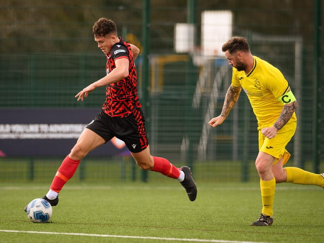 Action from Harvest's 4-1 win at home to Locks Heath (red and black kit) in the Hampshire Premier League. Picture: Keith Woodland (180321-554)