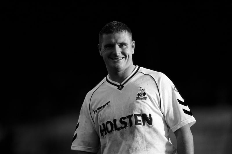 Paul Gascoigne of Spurs smiles during an FA Cup 5th Round match between Portsmouth and Tottenham Hotspur at Fratton Park on February 16, 1991 in Portsmouth, England. (Photo by Dan Smith/Allsport/Getty Images)
