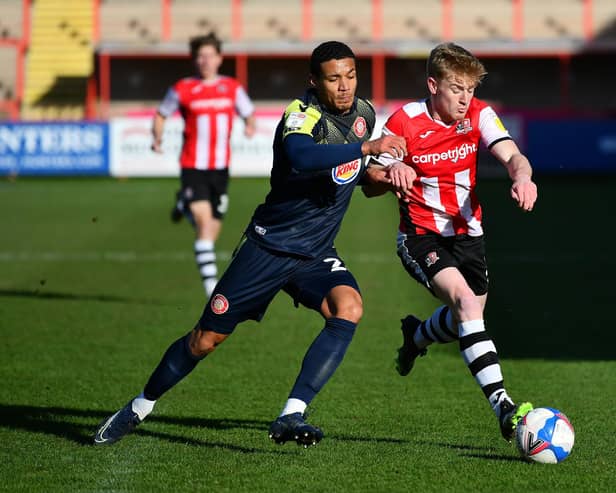Jack Sparkes battles with Stevenage's Luther Wildin. Picture: Dan Mullan/Getty Images