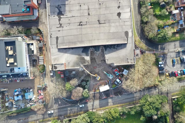 Bird's eye view of the demolition of Osborn Road car park in Fareham