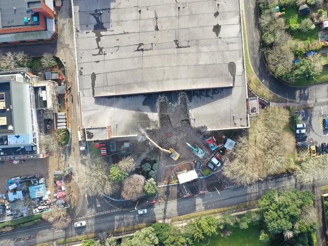 Bird's eye view of the demolition of Osborn Road car park in Fareham