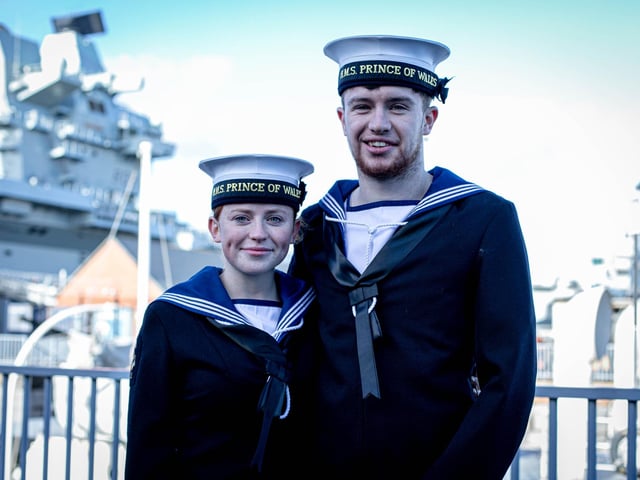 Pictured: Max Rowe, 18, ET1, of Torquay, alongside sister Milly Rowe, 20, LC1, who both served on HMS Prince of Wales at the same time.