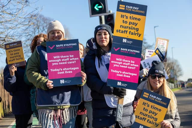 Nurses striking on January 18, 2023 outside Queen Alexandra Hospital, Portmsouth.

Photos by Alex Shute