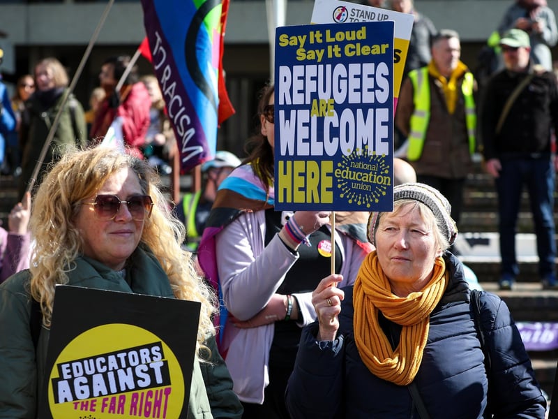 A Unity Rally, arranged by Stand Up To Racism Portsmouth, and a mass-deportation demonstration, arranged by UKIP, took place in Portsmouth's Guildhall on Saturday, March 15. Picture: Chris Moorhouse (150325-033)