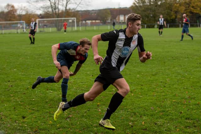 Ben Metherell, right, scored the opening goal as Hayling United beat Stockbridge. Picture: Vernon Nash