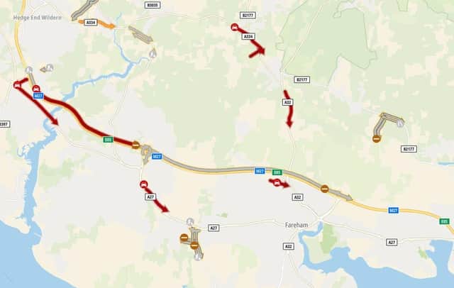 Delays caused by the M27 closure on Sunday, October 31 2021
Picture from traffic service Romanse