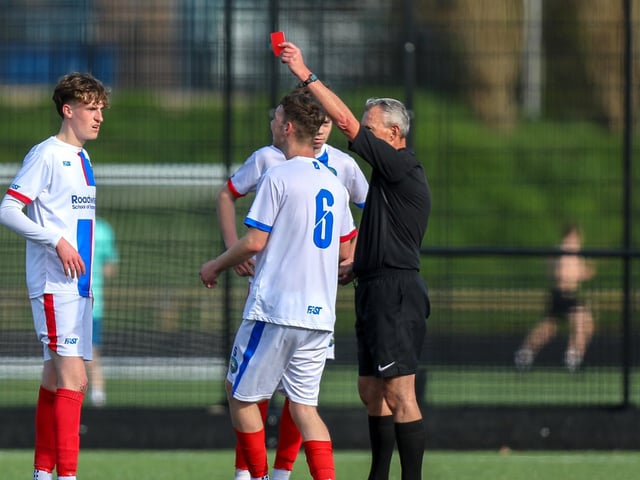 Josh Kynaston' is sent off for dissent. Picture: Chris Moorhouse