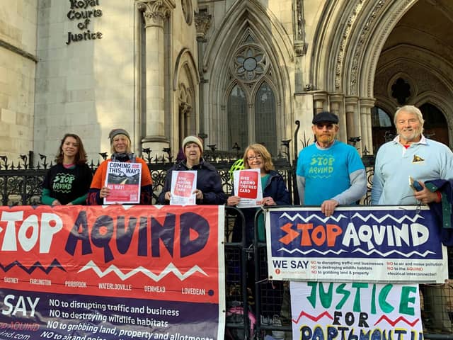 Portsmouth residents and members of the community campaign group Let's Stop Aquind, outside the Royal Courts of Justice in London during November's judicial review
Picture: Tom Pilgrim/PA Wire