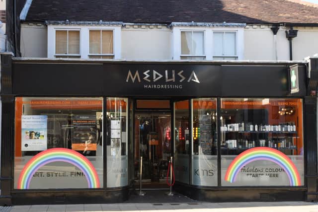 Pictured is: Exterior of Medusa Hairdressing

Picture: Keith Woodland (050621-1)
