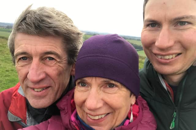 Hugh Aggleton, right, with parents John and Jane