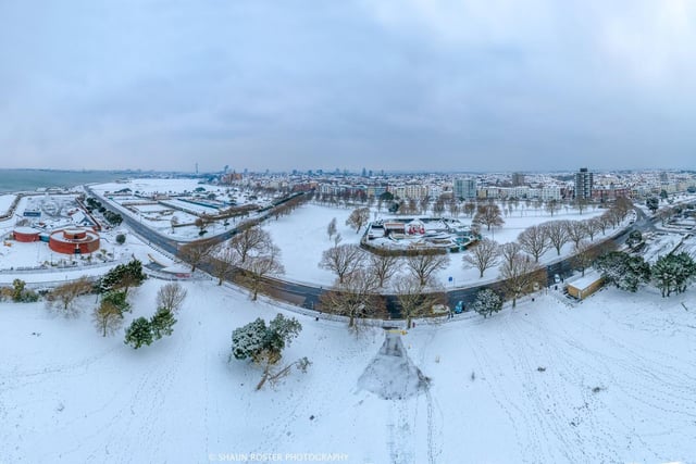 Magical. A fabulous aerial of Portsmouth showing the extent of the perfect white snow coverage. 
Picture: Shaun Roster