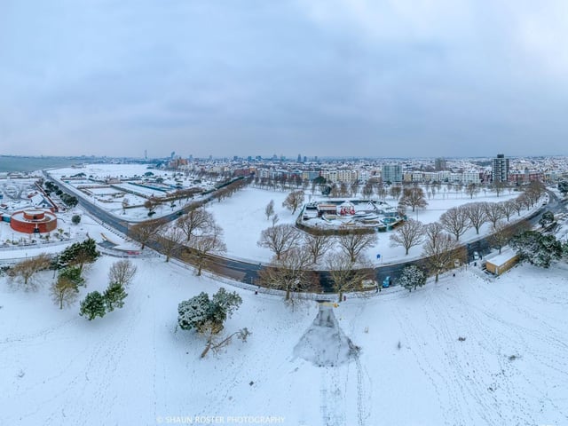 Magical. A fabulous aerial of Portsmouth showing the extent of the perfect white snow coverage.
Picture: Shaun Roster
