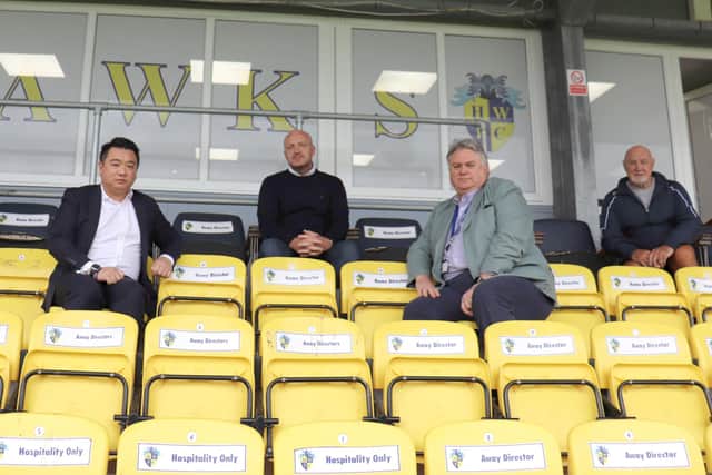 Alan Mak MP, left, with Hawks directors at Westleigh Park last Friday morning