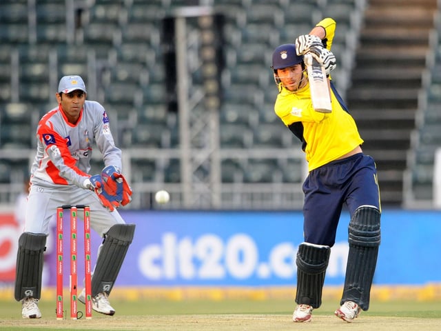 Hampshire's James Vince batting in his side's T20 Champions League qualifying group loss to Pakistan's Sialkot Stallions in October 2012. Picture: Lee Warren / Gallo Images / Getty Images.