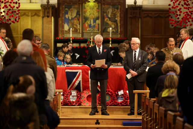 Remembrance service inside St James Hall, Church Path, Emsworth