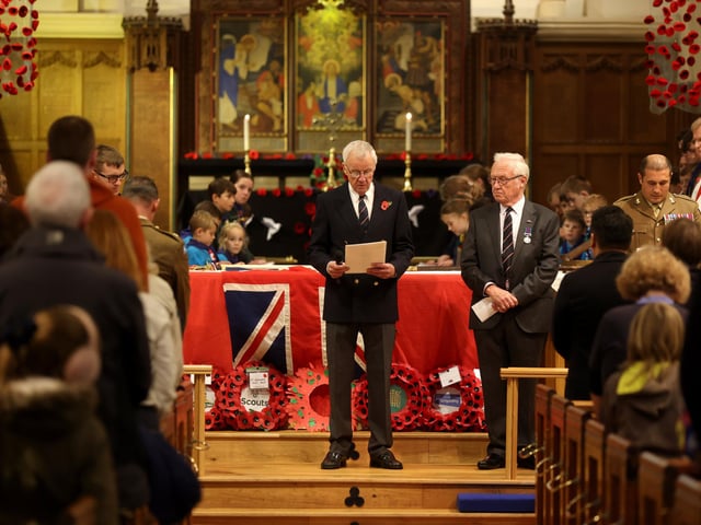 Remembrance service inside St James Hall, Church Path, Emsworth