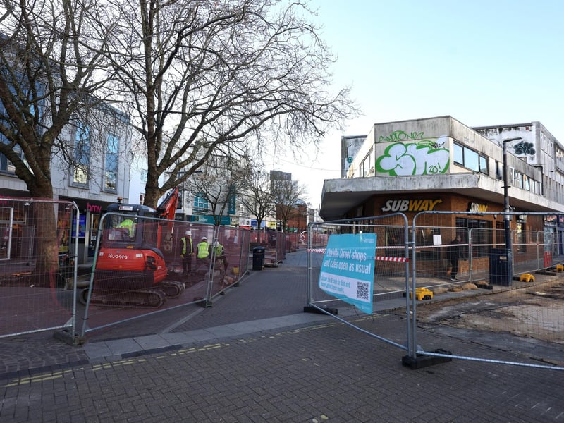 Improvement works going on in Commercial Road (the end outside Subway) and at the end of Charlotte Street in Portsmouth, Hampshire.
Monday 12th February 2024.
Picture: Sam Stephenson.