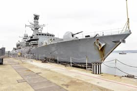 HMS Montrose at her decommissioning ceremony on Monday, April 17, 2023, at Portsmouth Naval Base. Picture: Sarah Standing (170423-1988)