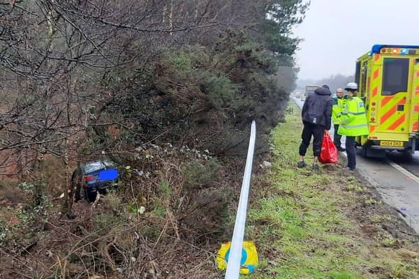 Police said the driver of this BMW was 'lucky' not to be seriously injured in this crash on the A3. Picture: Hampshire Roads Policing Unit.