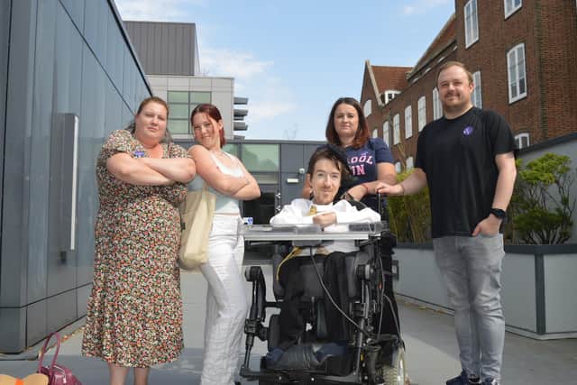 Campaigners from the Disability Union outside the Hampshire County Council office. Picture: David George