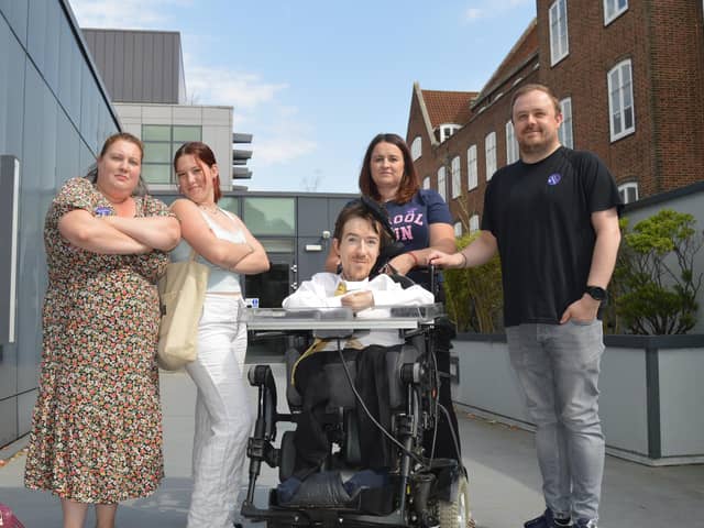 Campaigners from the Disability Union outside the Hampshire County Council office. Picture: David George