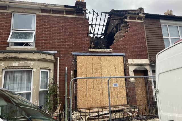 The house in Nelson Avenue that exploded has now been boarded up to prevent break-ins. Pictured on November 11, 2021.
