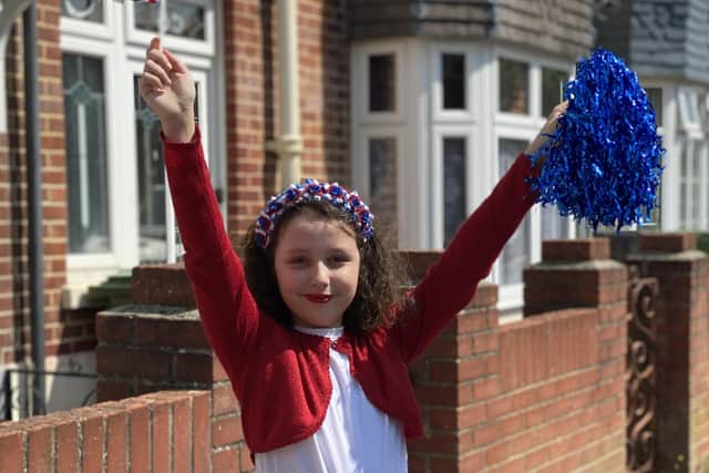 Zahra Rad, nine, dressed in the colours of the Union Jack.

Photograph by Steve Rad.