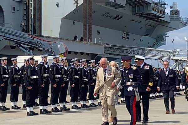 Prince Charles on HMS Queen Elizabeth today in Portsmouth