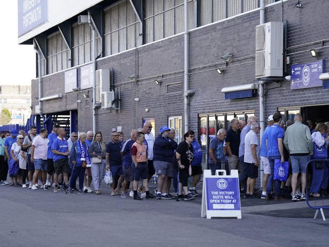 Pompey fans line up to enter the new-look Victory Lounge.