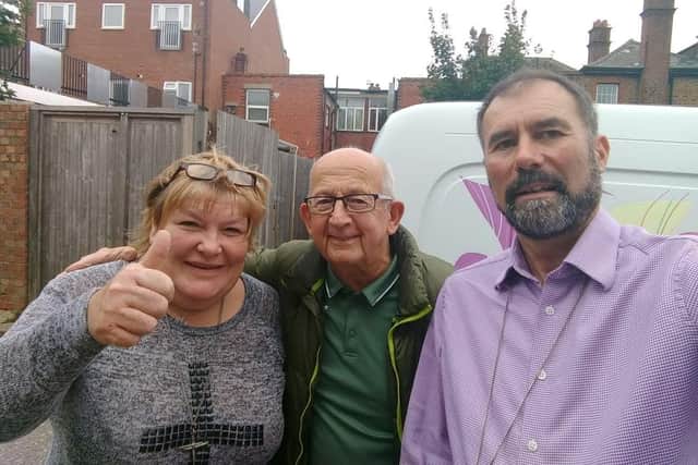 Brian Futcher with Elaine and her husband Adrian.