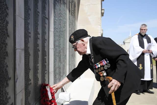 Lawrence Churcher laying a wreath in commemoration marking the 80th anniversary of the Dunkirk evacuation. Photo: PO Arron Hoare