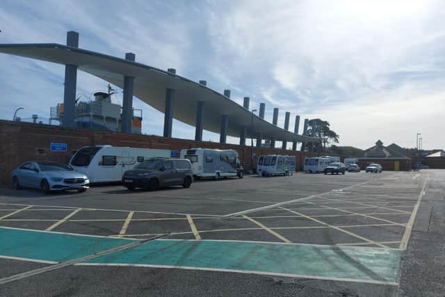 Travellers at the D-Day Story museum car park this morning.