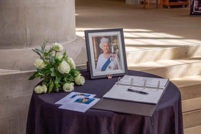 The book of condolence in memory of Queen Elizabeth II at Portsmouth Cathedral 
Picture: Habibur Rahman