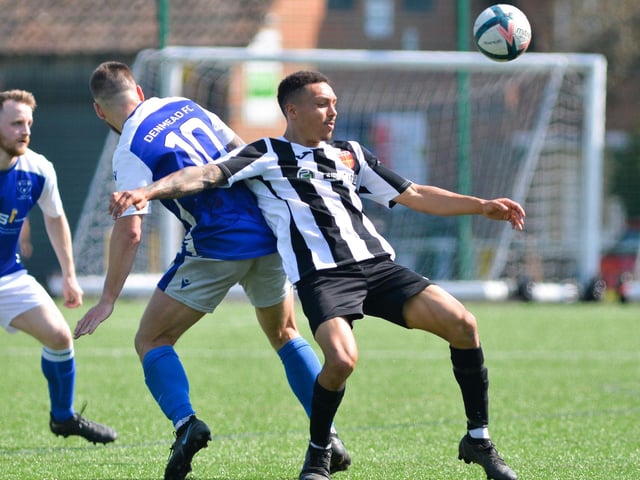 Denmead (blue) v Hayling. Picture by Martyn White
