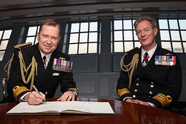 Pictured: L-R The new Second Sea Lord Vice Admiral Martin Connell and the outgoing Second Sea Lord Vice Admiral Nick Hine.