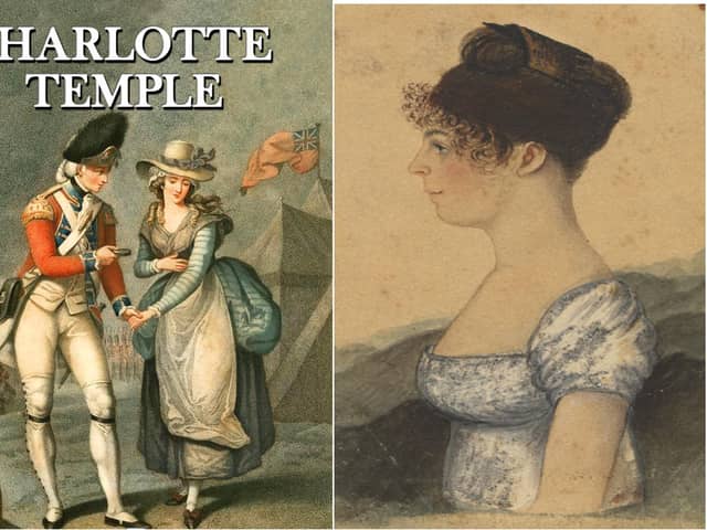The front cover of the cult hit, Charlotte Temple, left, written by Portsmouth-born author Susanna Rowson, pictured right. The book was the first bestseller in America and is now being republished.