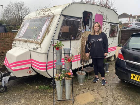 Claire Lester, of Claire's Floristry, which operates from a caravan in Bedhampton 