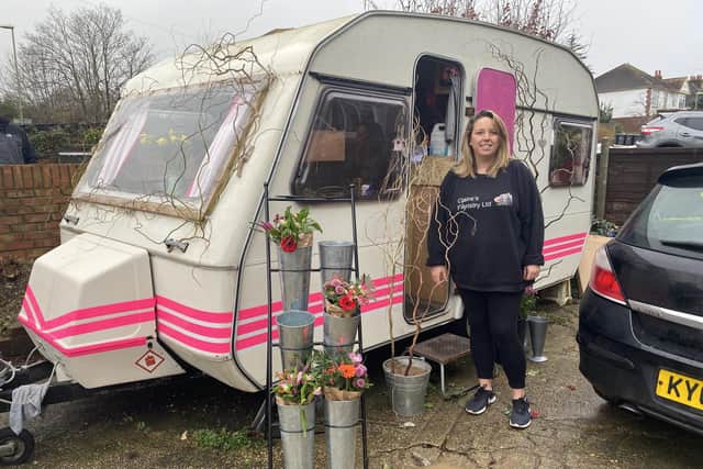 Claire Lester, of Claire's Floristry, which operates from a caravan in Bedhampton 